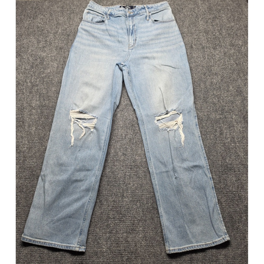 Hollister Vintage Stretch Dad Jeans Size 15 Regular W32 L31 Light Blue Ripped